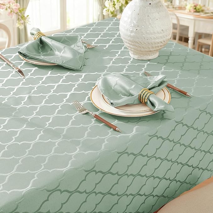 Larponder Spring Tablecloth Rectangle, Jacquard Polyester Table Cloth, Washable & Spill Proof Table Cover for Kitchen Graduation Dining Party Picnic (Rectangle, 52" x 70", Sage Green)