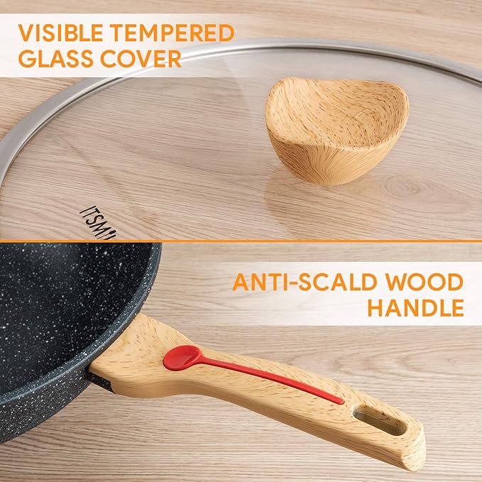 ITSMILLERS Nonstick Wok Aluminium Die-casting Chinese Wok, Scratch Resistant With Lid and Spatula, PFOA-Free, Dishwasher Safe & Induction Bottom,12 Inch,6L,Large Capacity