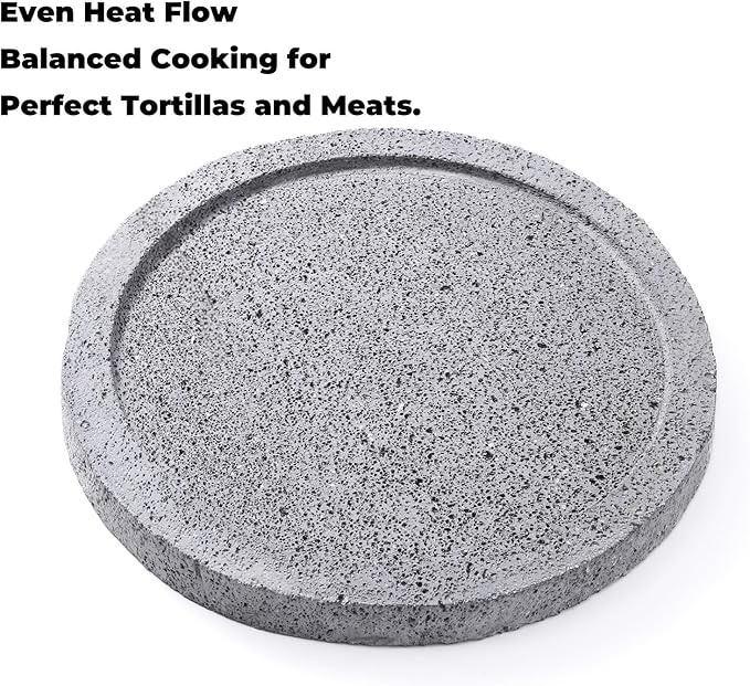 Volcanic Stone Comal - 12 in (30 cm) Round, 2.5 cm Thick | Comal de Piedra Volcánica para Tortillas | Stone Griddle for Gas Stove, Grill & Oven | Heat-Holding Plate for Asar Chiles & Carne