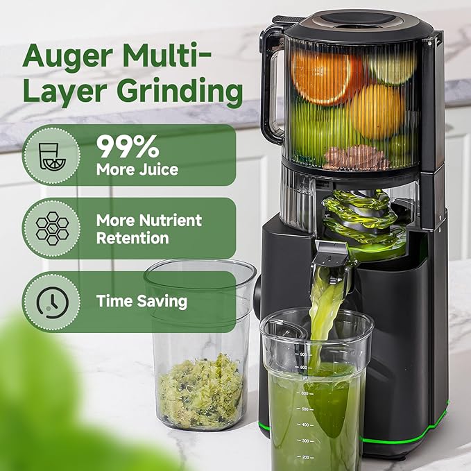 VANDISELL Cold Press Juicer, 6.5" Extra Wide Feed Chute, 3-in-1(Juice & Sorbet & Nut Milk) Juicer Machines with 600W Max Motor & 85oz Large Capacity, Auto-Precut, High Juice Yield