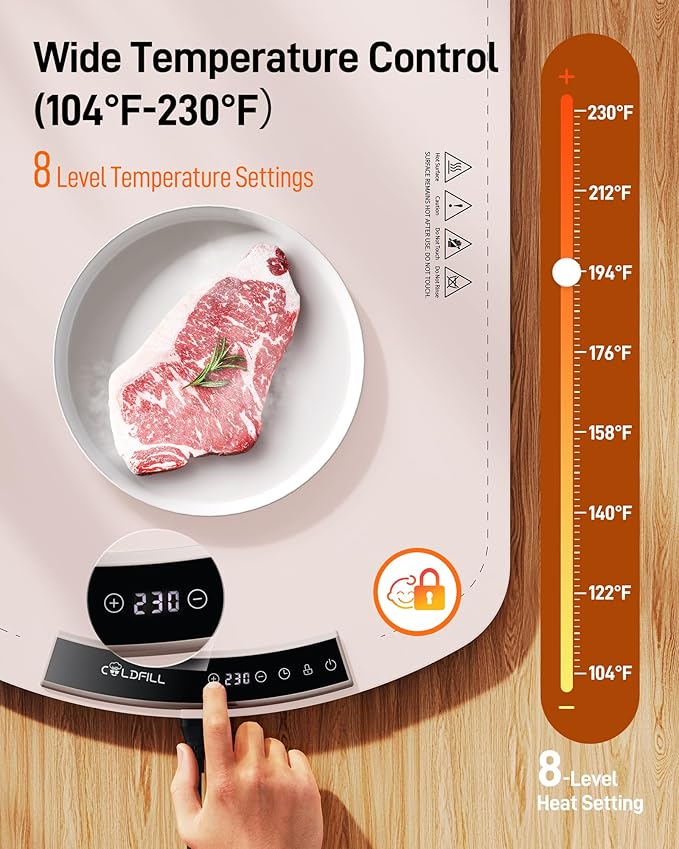 Warming Mat for Food, Electric Food Warming Mat with 8 Temp Level and 4H Timer, Silicone Chafing Dishes(24"x16"), Rollable & Portable Warming Trays for Buffets Party (Pink)