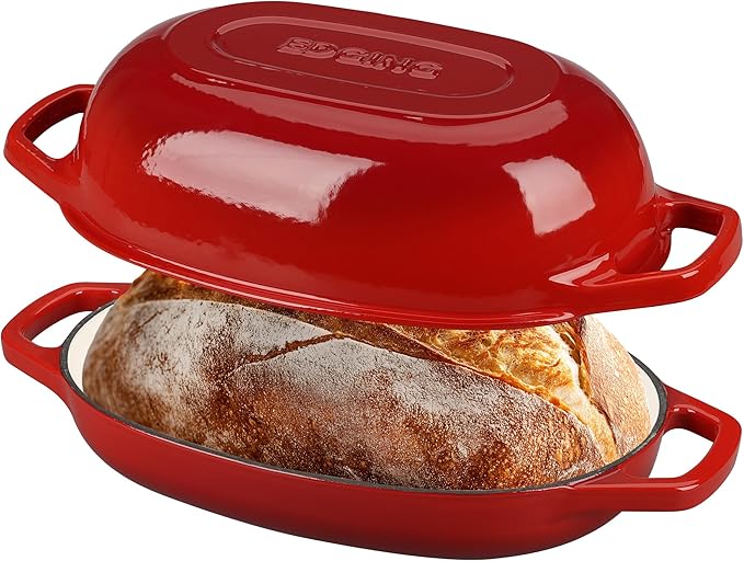 EDGING CASTING Enameled Cast Iron Oval Dutch Oven Pot with Lid, Dutch Oven for Sourdough Bread Baking, Oval Bread Pan, Bread Oven, Bread Dutch Oven, 5qt, Red