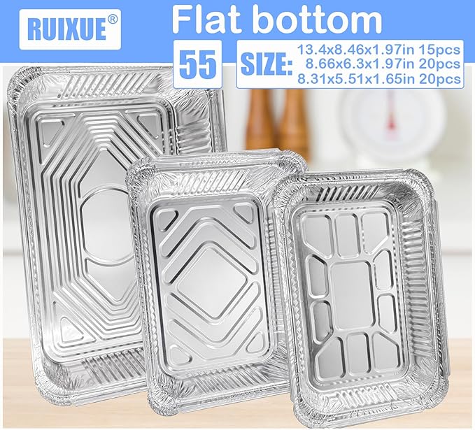 Notwoe® 55 Pack Disposable Aluminum Pans with Lids, 12x8 and 8x6 Square 8x5 Square Combo Set, Disposable Baking and Cake Pan. (55 Pack W-Lids)