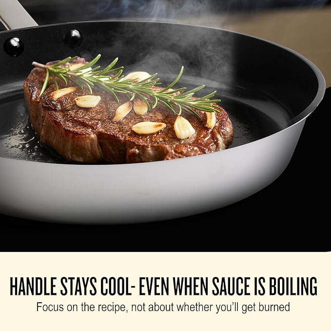 Alva Maestro Nonstick Stainless Steel Frying Pan 8" – Compact Non‑Toxic Skillet, No PFAS/PFOA/PTFE, Induction & Oven Safe, Even‑Heat Design, Easy‑Clean Surface with Glass Lid