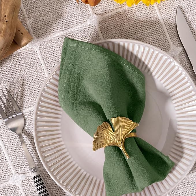 MLMC 4 Pack Olive Green Cloth Napkins Rustic Washable Cotton Linen Napkins Set of 4 17"x17" Reusable Dinner Napkins Cloth for Spring Wedding Party Gatherings Decor