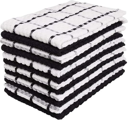 Kitchen Towels - Dish Towels and Dish Cloths - Hand Towel and Dishcloths Sets - 100% Soft Ring Spun Combed Cotton - Great for Cooking in Kitchen or Household Cleaning - Size 15" x 25" (Black, 12)