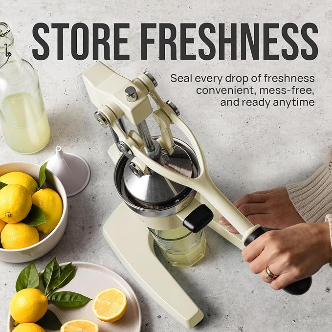 Zulay Kitchen Cast Iron Juicer - Easy-to-Clean Heavy-Duty Manual Juicer, Professional Citrus Juicer - Stainless Steel Lemon Squeezer - Manual Citrus Press & Orange Squeezer - Orange Juicer (Cream)