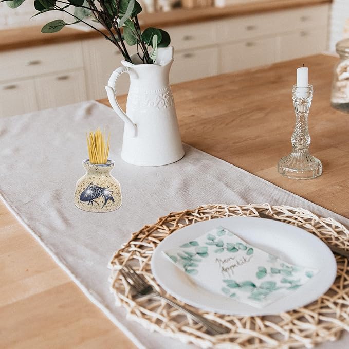 FAVOMOTO Ceramic Floral Vase, Retro Style Ceramic Toothpick Holder Mini Flower Vase Porcelain Floral Decorative Dried Flowers and Toothpick Holder for Kitchen Wedding Fish Pattern Pick