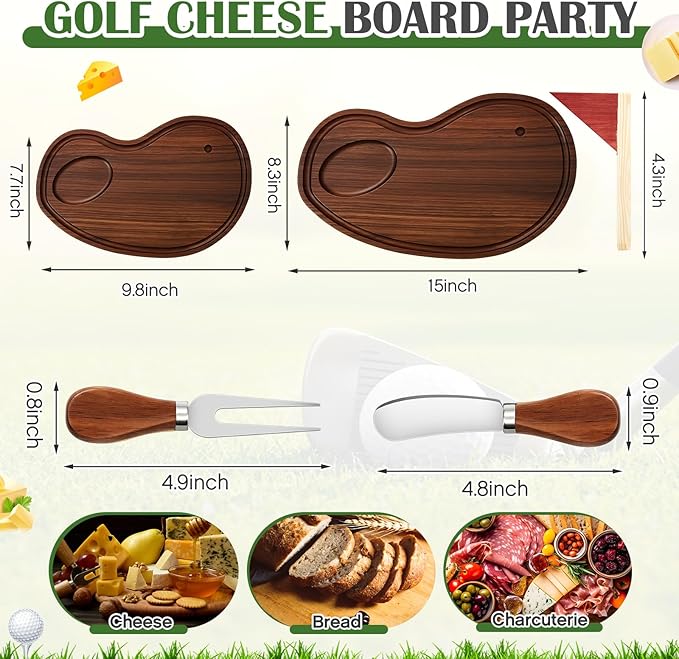 Ziliny Golf Cheese Board Gift Set Golf Party Favor Prizes Charcuterie Wood Board with Knives and Box Father Day Gift for Dad Grandpa Party Tournament Game(Walnut,15 x 8.3 x 0.47 ")