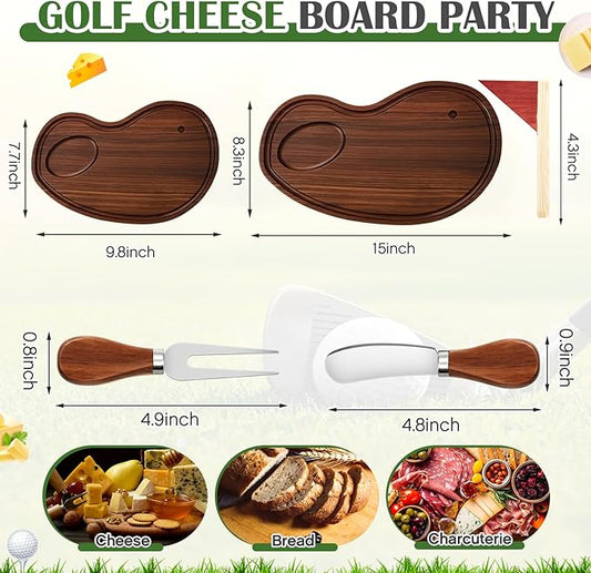Ziliny Golf Cheese Board Gift Set Golf Party Favor Prizes Charcuterie Wood Board with Knives and Box Father Day Gift for Dad Grandpa Party Tournament Game(Walnut,15 x 8.3 x 0.47 ")