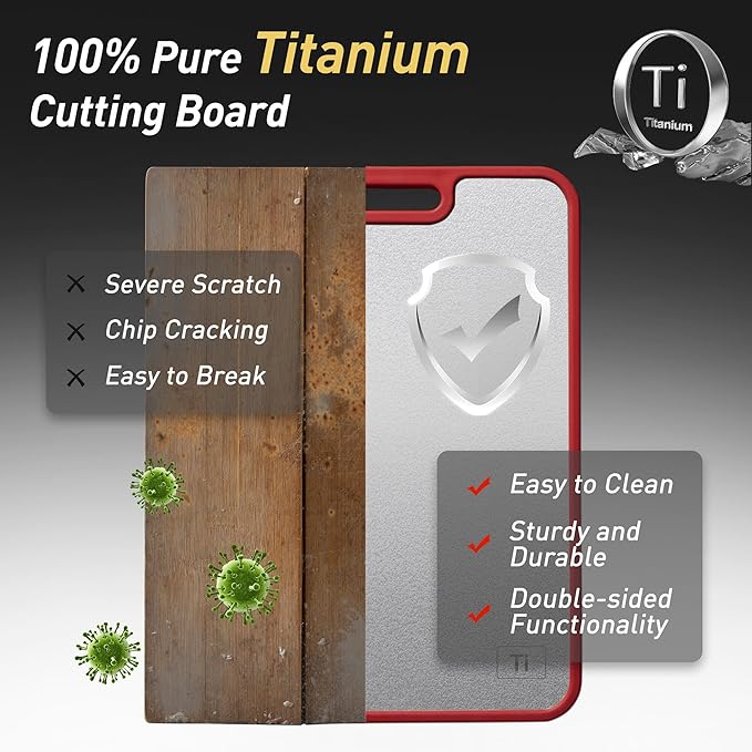 2 in 1 Pure Titanium Cutting Boards for Kitchen Chopping Board with Handle Large Big Small Kitchen Meat Butcher Block Not Stainless Steel Wood Bamboo Glass Rubber Plastic Silicone Acrylic Teak Sink