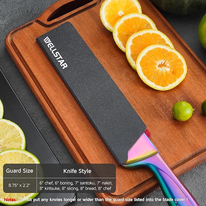 WELLSTAR Knife Edge Guards 8 Inch, Universal Blade Covers, BPA Free ABS Protective Blade Sheaths, Non-Scratch Felt Lining Kitchen Knives Covers (Knives not included)