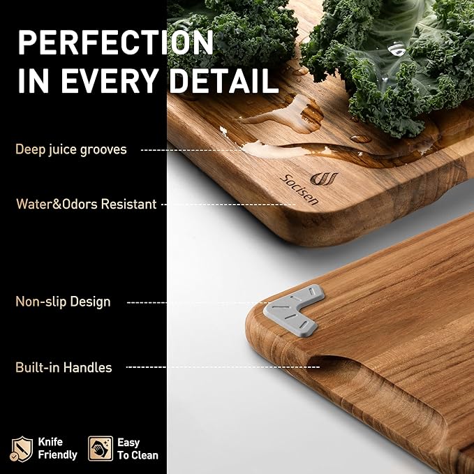 Extra Large Teak Wood Cutting Board 20inch for Kitchen Non Slip Feet Over Sink Butcher Block Chopping Board Nice Solid Thick Wooden Juice Groove Big Xl XXl large Best Hardwood Kitchen Counter Organic