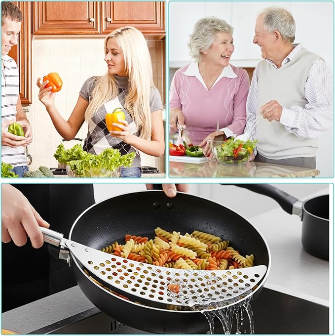 Pot Strainer with Handle, Stainless Steel Pasta and Vegetable Strainer Insert for Kitchen Pots Pans, Fits Most Sizes (13.39x4.33in)
