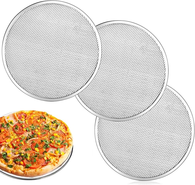 OHiZVZV 3 Pcs 12 Inch Pizza Screen, Aluminum Non-Stick Perforated Pizza Pan with Mesh Design for Oven Baking and Grilling, Dishwasher and Microwave Safe (12 Inch)