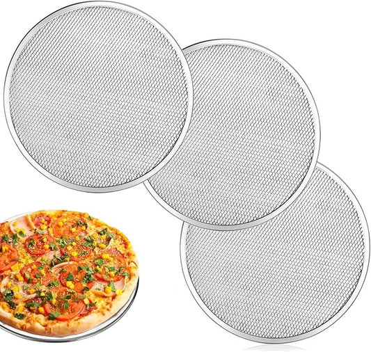OHiZVZV 3 Pcs 12 Inch Pizza Screen, Aluminum Non-Stick Perforated Pizza Pan with Mesh Design for Oven Baking and Grilling, Dishwasher and Microwave Safe (12 Inch)