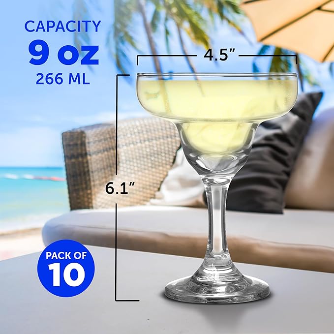 DISCOUNT PROMOS 10 Margarita Glasses Set, 9 oz. - Classic, Smooth, Barware, Glassware - Clear
