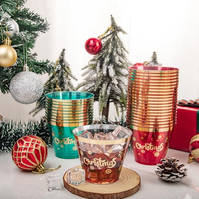 WELLIFE 60Pcs 9oz Christmas Party Cups, Christmas Cups Disposable, Includes 20 Each of Three Color Plastic Cups for Xmas