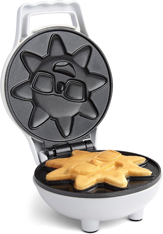 Rise & Shine Mini Sun Waffle Maker- Easter Basket Stuffer Gift, Personal-Sized 4" Sunshine Smile Individual Waffles for Kids Adults- NonStick Electric Iron- Breakfast Pan Cake, Morning Brunch Fun