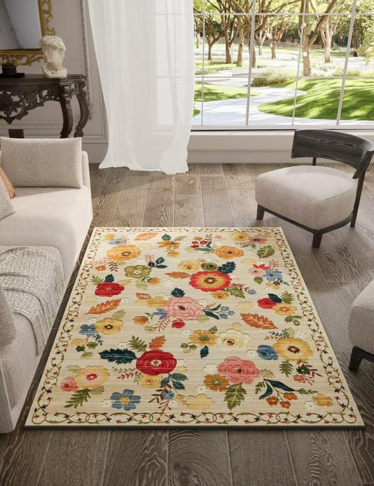 3x5 Washable Area Rugs for Bedroom: Entry Throw Rug Stain Resistant Distressed Boho Rug Non Slip Low Pile Small Carpet for Bedroom Kitchen Entryway Living Room Bedside Office Entrance