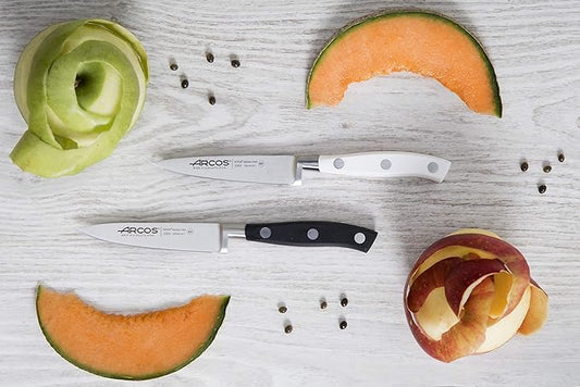 Arcos Forged Knife 4 Inch Stainless Steel. Kitchen Knife for Peeling Fruits and Vegetables. Ergonomic Polyoxymethylene Handle and 100mm Blade. Series Riviera Blanc. Color White