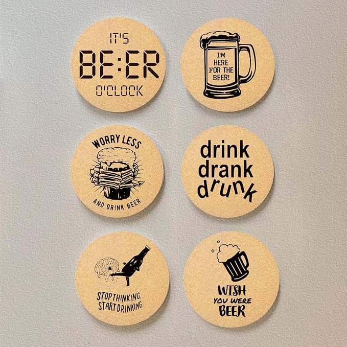 Coasters for Drinks with Holder Set of 6, Absorbent Cork Wood Coaster for Cup Desk Office Table Kitchen Decor House Warming Gifts for New Home Couples, Round 4"