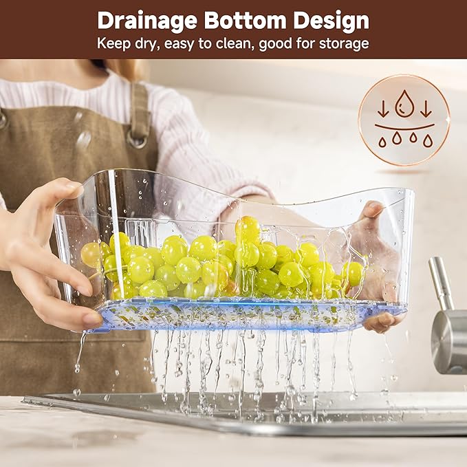 4-Pack Large Cabinet Door Organizer, Wall Mounted Kitchen Cabinet Door Storage, Space Saving, Drain Bottom, Adhesive Clear Plastic Storage Bins for Pantry, Refrigerator, Countertop, Under Sink, rv
