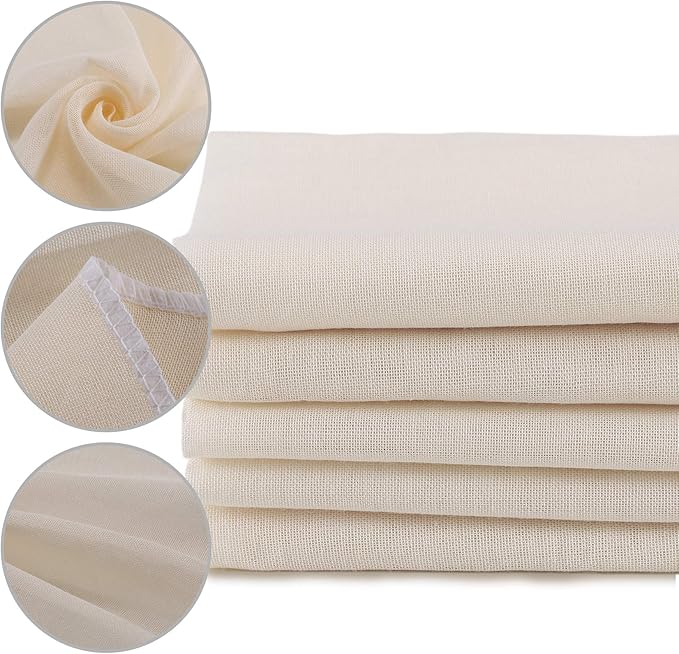 5 Pack Muslin Cloths Reusable for Straining, 100% Unbleached Pure Cotton Cheesecloth, Soft Square Cheese Clothes Weave Fabric Filter for Cooking, Baking (50 x 50 cm Food Strainer Cloth)