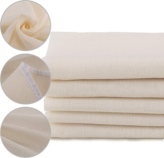 5 Pack Muslin Cloths Reusable for Straining, 100% Unbleached Pure Cotton Cheesecloth, Soft Square Cheese Clothes Weave Fabric Filter for Cooking, Baking (50 x 50 cm Food Strainer Cloth)