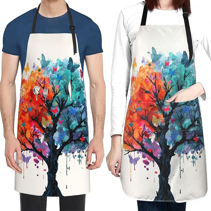 Apron with Pockets Aprons for Women Men Kitchen Chef Apron for Cooking Gardening Server Waitress Painting