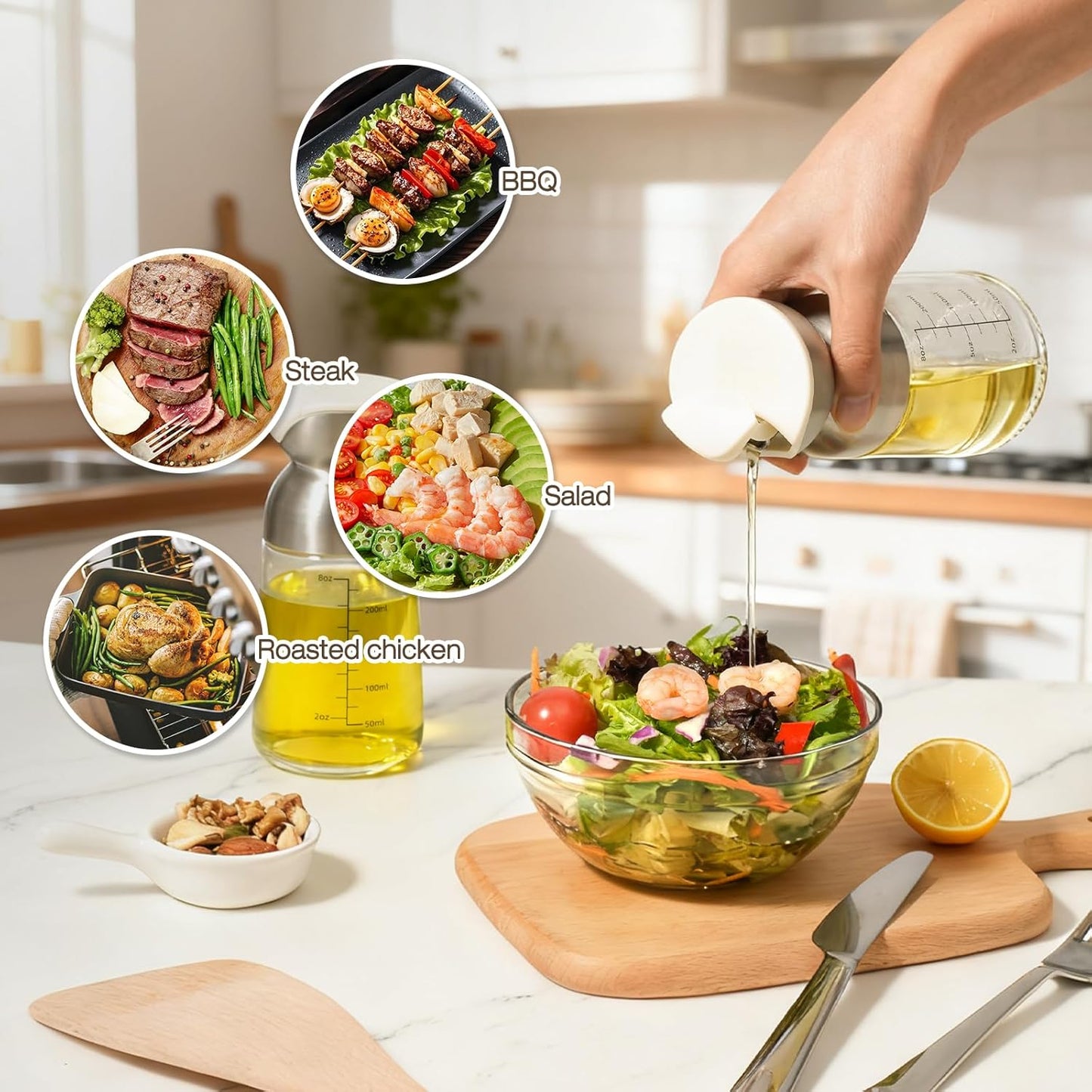 Vucchini Olive Oil Dispenser Bottle 9 Ounce Soy Sauce Vinegar Dispenser Cooking Oil Bottle Container for Air Fryer, Salad, BBQ, Frying