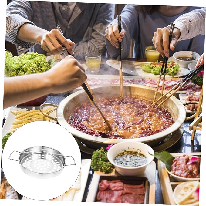 Healifty Stainless Steel Large Hole Colander with Dual Handles Flat Bottom Strainer for Home Kitchen Cooking Handheld Food Strainer for Pasta Vegetables Shrimp and Hot Pot Use