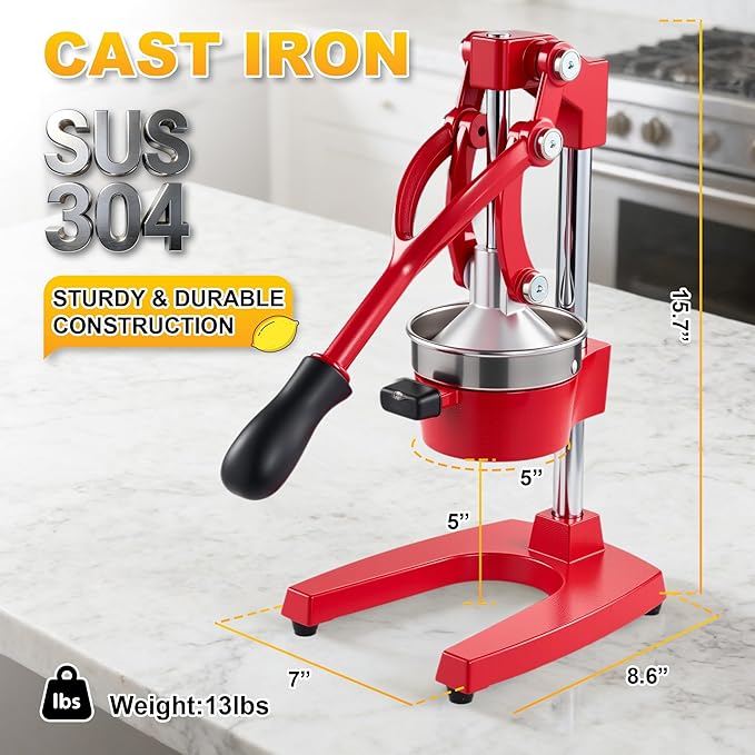 Manual Cast Iron Citrus Juicer,Commercial Hand Press Squeezer,Heavy Duty Countertop Squeezer for Fresh Orange Lemon Juice with Stainless Steel Cup