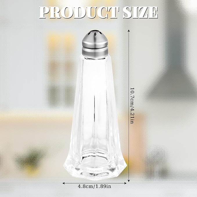 Bokon Set of 24 Tower Glass Salt and Pepper Shakers Bulk 1oz Small Tower Spice Shakers Refillable with Stainless Steel Chrome Top Lid for Home Restaurant Kitchen Seasonings Supplies