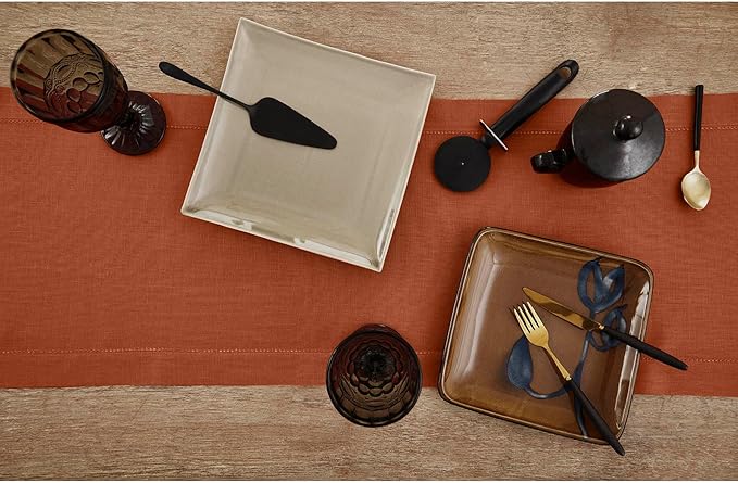 Solino Home Linen Cinnamon Table Runner 156 Inches Long - 100% Pure Linen Extra Long Table Runner 14 x 156 Inch - Classic Hemstitch