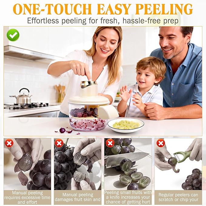 Automatic Grape Peeler Machine, Electric Garlic & Cherry Tomato Peeler Skin Remover Tool for Small Fruits, 20s Fast Peeling, Effortless Peeling Gadget for Home Kitchen Use