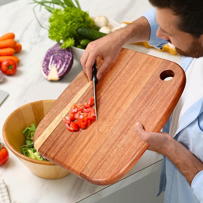 Gtencemen Large Acacia Wood Cutting Boards for Kitchen with Hanging – Big Wooden Cutting Board for Vegetables, Bread, Steak, Meat, Cheese, Charcuterie - BPA Free, 14" x 11"