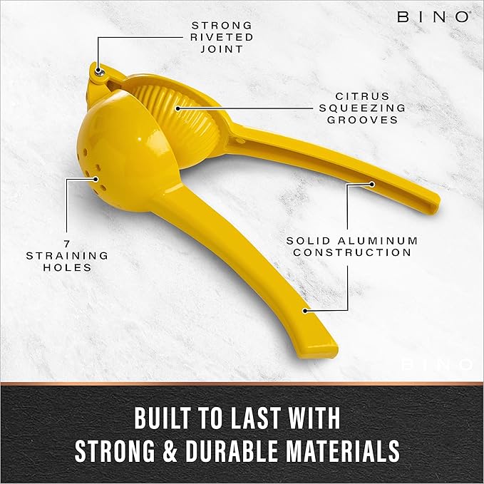 BINO Aluminum Alloy Lemon Juicer - Yellow | Citrus Squeezer Press | Manual Hand Juicer Tool for Squeezing Fruit Juice | Hand Press Juicing Tool for Lemon & LIme | Orange Squeezer | Kitchen Tools
