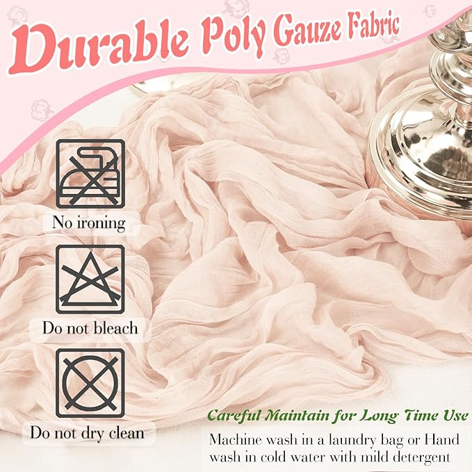 Blush Pink Cheesecloth Table Runner 6 Pack 35" Boho Gauze Tablecloth 120 inches Long Runner Rustic Sheer Fabric Bulk for Baby Shower Wedding Bridal Birthday Party Table Decorations