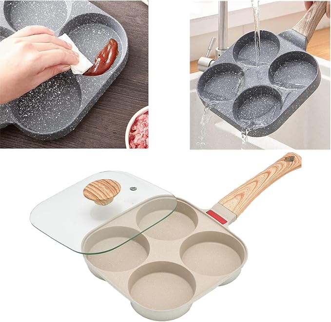 MIHUNTER Fried Egg Pan, Egg Frying Pan with Lid Nonstick 4 Cups Pancake Pan Aluminium Alloy Cooker for Breakfast(White)