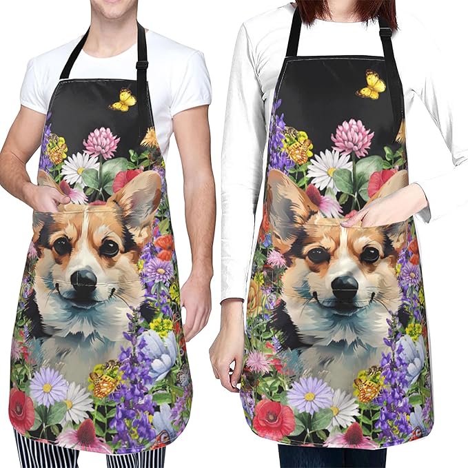 Apron with Pockets Aprons for Women Men Kitchen Chef Apron for Cooking Gardening Server Waitress Painting