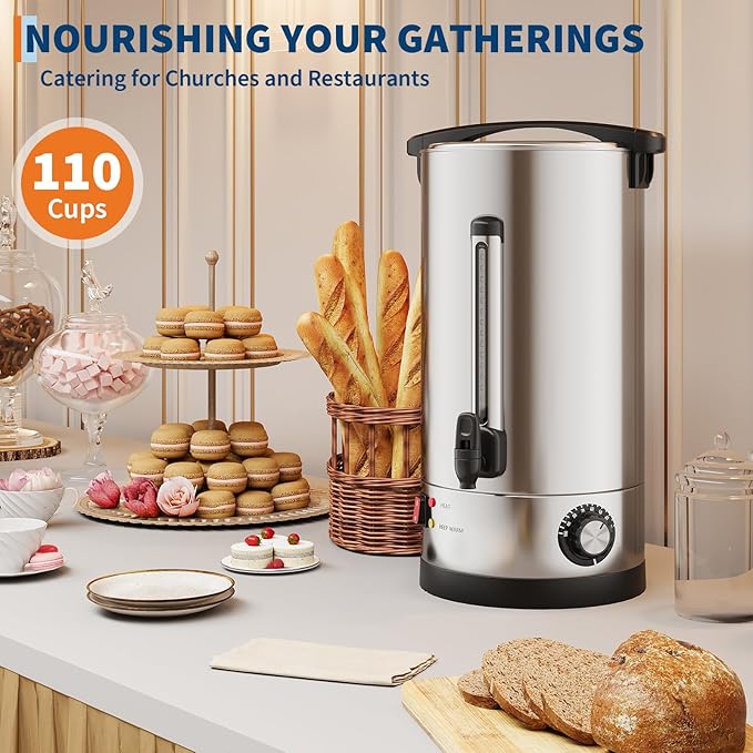 Garvee 110 Cups Commercial Coffee Urn, 16 L/4.2 gal Large Capacity Stainless Steel Hot Coffee Maker, Double Wall Heat Retention Thermal Carafe for Wedding, Buffet, Catering, Events, Party Gather