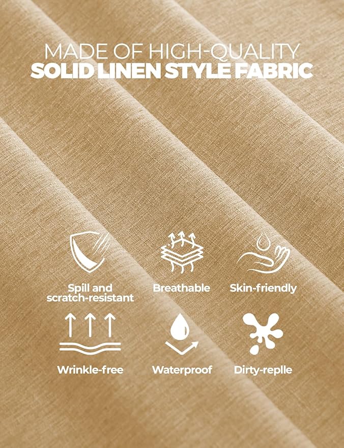 Faux Linen Small Rectangle Tablecloth for Kitchen Dining Room,Outdoor Coffee Wrinkle Resistant Washable Table Cloth Covers for Wedding, Picnics, Party(Oblong,52 x 70 Inch (4-6 Seats), Beige)