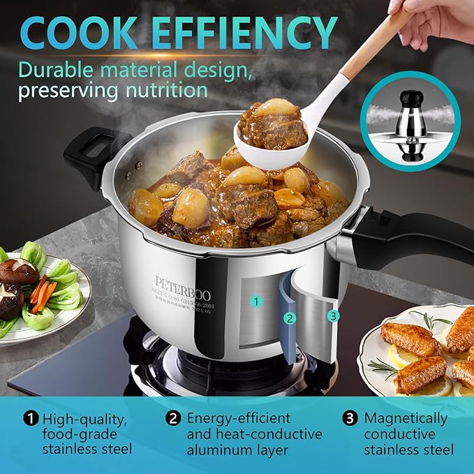 6.34qt Stainless Steel Pressure Cooker, All Stovetops Induction Compatible, Cooking Pressure Cooker 6.34+qt，pressure pot ，largt olla de presion