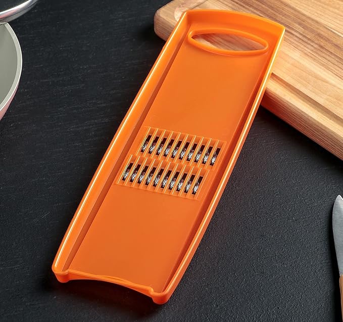 Korean Carrot Grater Julienne Slicer, Vegetable Shredder for Carrots, Cabbage & Cucumber, Stainless Steel Blades, Dishwasher Safe, Compact Handheld Mandoline (Orange)