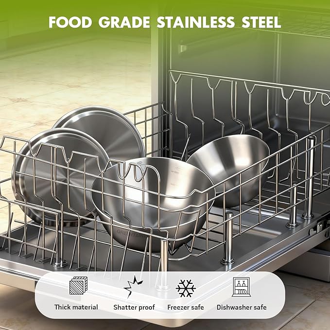 Greentainer 5-Piece Stainless Steel Mixing Bowls Set for Kitchen, Nesting Bowls for Mixing, Baking, Prepping, Cooking and Serving Food, Metal Mixing Bowls Dishwasher Safe