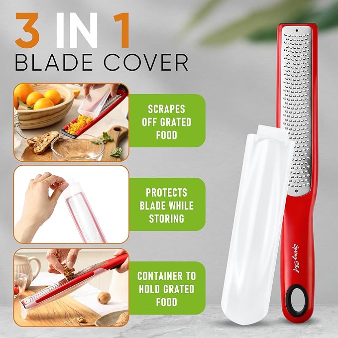 Spring Chef Stainless Steel Zester, Fine Shred & Multifunctional Medium 1.7 Tbsp Cookie Scoop, #40-2 Product Bundle - Red