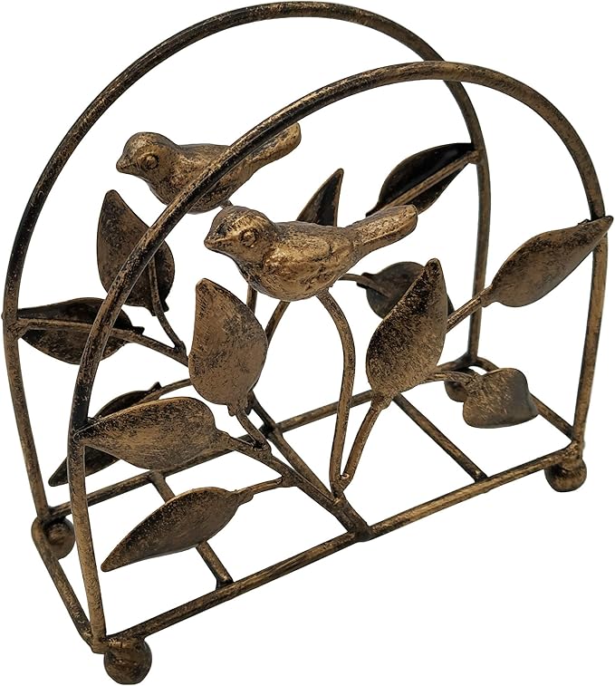 Cast Iron Bird & Tree Classic Napkin Holder/Tabletop Freestanding Tissue Dispenser, Bronze