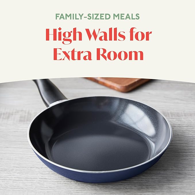 Lumenflon Deco 9.5” Nonstick Frying Pan Skillet, Made in Italy, Diamond Ceramic PFAS-Free, Dishwasher & Metal Utensil Safe, Durable Gloss Enamel Finish, Stay-Cool Handle, High Walls-Extra Room, Blue