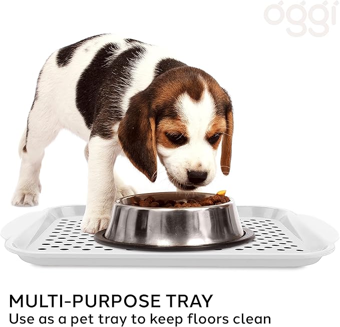 OGGI Anti Slip Serving Tray with Handles- White Rectangle Server - Ideal for Eating, Breakfast Tray, Food Tray, Appetizer, Serving
